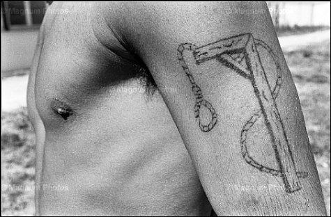 Jean Gaumy. Tattooed Prisoner. 1978. Charente Maritime region.